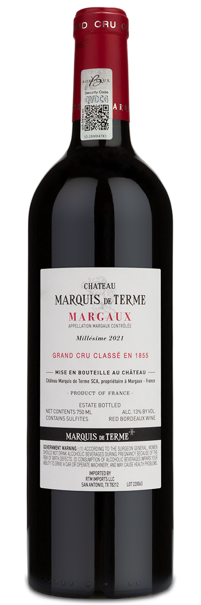 Chateau Marquis de Terme Margaux featuring the winery back label
