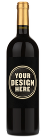A 2020 Chateau des Ormeaux Lalande de Pomerol bottle with a blank black label reading YOUR DESIGN HERE in white.