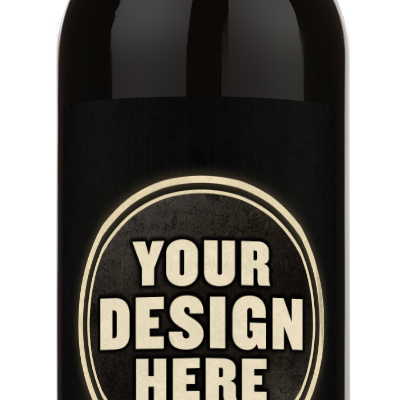 A 2020 Chateau des Ormeaux Lalande de Pomerol bottle with a blank black label reading YOUR DESIGN HERE in white.
