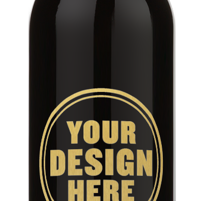 A 2020 Chateau des Ormeaux Lalande de Pomerol bottle with gold foil and blank label for your custom engraving.