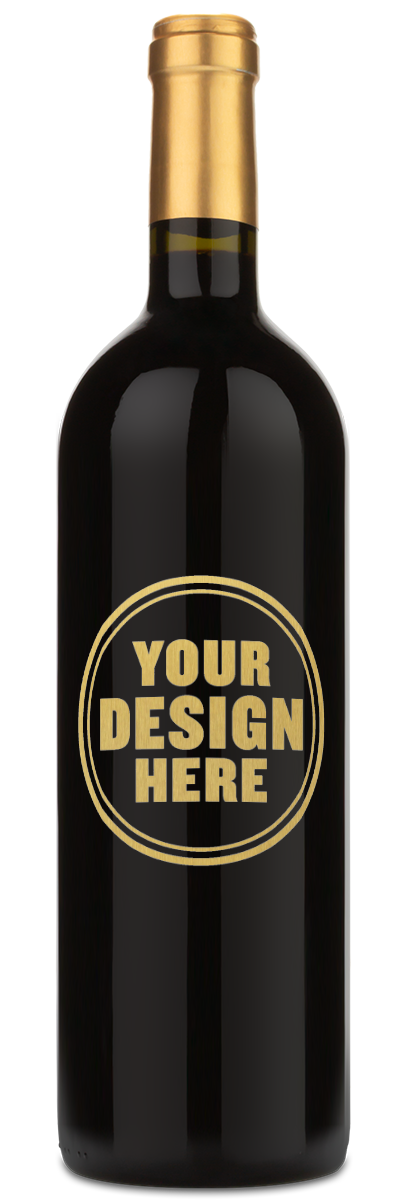 A 2020 Chateau des Ormeaux Lalande de Pomerol bottle with gold foil and blank label for your custom engraving.