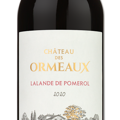A 2020 Chateau des Ormeaux Lalande de Pomerol Bordeaux red, custom engraved with gold foil top, by ormeaux.