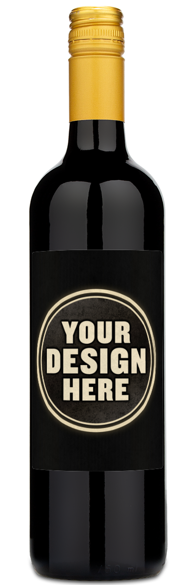 A Columbia Crest Grand Estates Red Blend 2020 bottle with a gold cap and label showing YOUR DESIGN HERE in bold text.