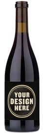 A wine bottle with a completely blank white label, standing upright against a plain background.