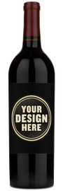A dark Duckhorn wine bottle with a maroon cap and a label reading "Your Design Here."
