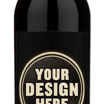 A dark Duckhorn wine bottle with a maroon cap and a label reading "Your Design Here."