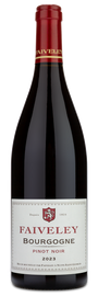 A 2023 Joseph Faiveley Bourgogne Pinot Noir wine bottle with a red foil top and a white label.