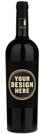 A 2018 Hacienda De Arinzano Tempranillo bottle with a custom wine label reading Your Design Here in a black circle.