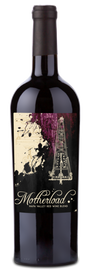A bottle of Motherload Red Wine Blend with a cream and black label showing an oil rig.