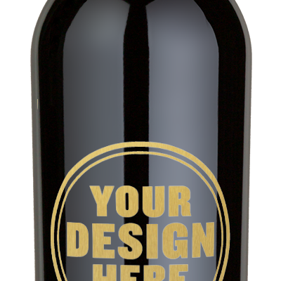 Dark wine bottle with a blank gold engraving design reading YOUR DESIGN HERE, featuring personalwine’s Motherload Red Wine Blend.