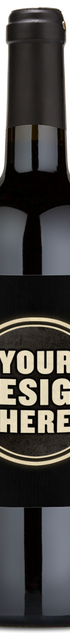 A bottle of red wine with a black label that reads YOUR DESIGN HERE.