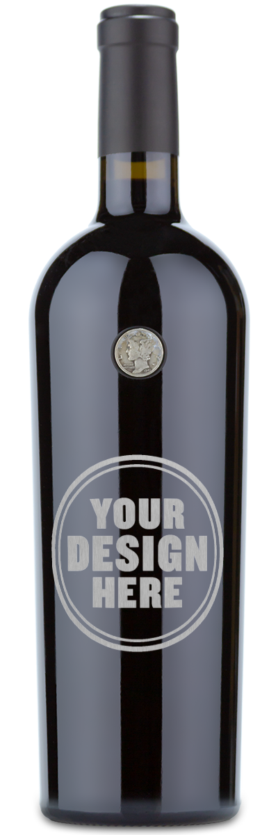 A 2023 Orin Swift Mercury Head Cabernet Sauvignon bottle with a plain label that says YOUR DESIGN HERE in a bold circle.