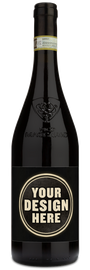 A bottle of Pico Maccario Serralunga d'Alba Barolo with a custom wine label that says your design here.