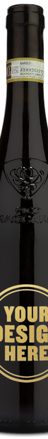 A bottle of Pico Maccario Serralunga d'Alba Barolo with a gold engraving example that says your design here.