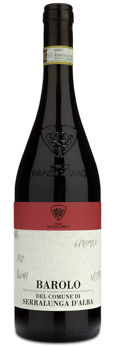 A bottle of Pico Maccario Serralunga d'Alba Barolo with the winery front label