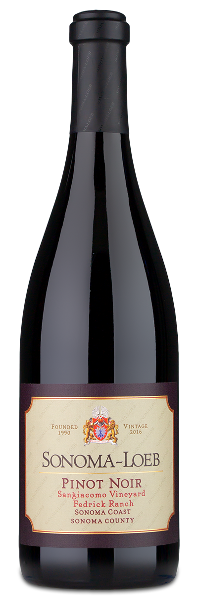 Sonoma-Loeb Sonoma Coast Pinot Noir wine bottle with a cream label featuring red and gold accents.