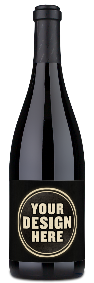 A Sonoma-Loeb Pinot Noir wine bottle with a plain black label reading Your Design Here.