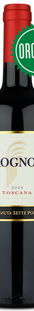 A bottle of Tenuta Sette Ponti Crognolo Tuscan red wine with an ORGANIC badge at the top right.