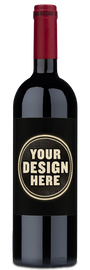 A ValDiSuga Brunello di Montalcino wine bottle with a red label featuring a white wine glass icon.
