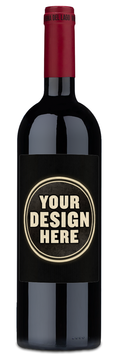 A ValDiSuga Brunello di Montalcino wine bottle with a red label featuring a white wine glass icon.