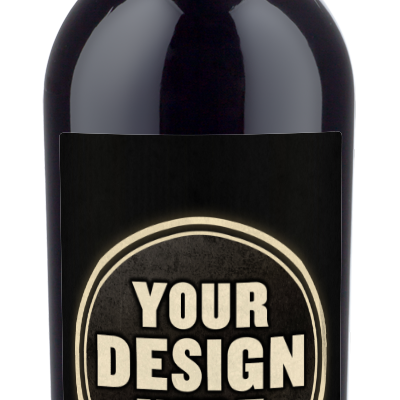 A bottle of Wildcatter Napa Mt. Veeder Cabernet Sauvignon with a blank label that says YOUR DESIGN HERE.