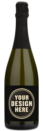 A personalized Avaline Brut Prosecco bottle by Personal Wine with a blank label reading YOUR DESIGN HERE in bold white letters.