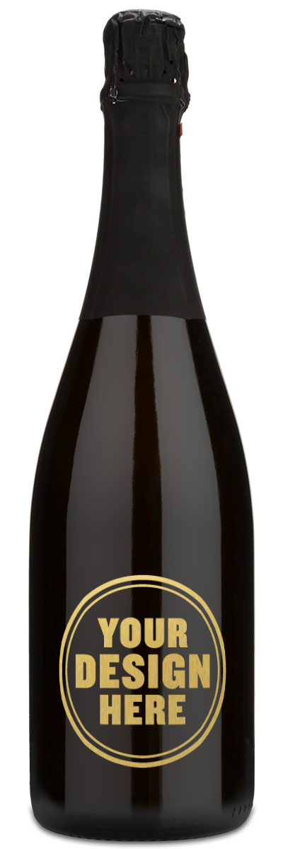 A bottle of Avaline Sparkling Wine showing a custom gold engraving.
