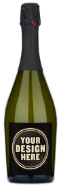 A Bellanima Prosecco bottle by personalwine with a custom wine label reading YOUR DESIGN HERE in bold white letters.
