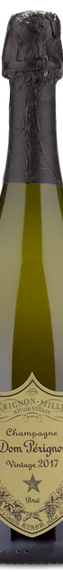 A bottle of moet-hennessey 2017 Dom Perignon Brut Champagne with a gold label on a white background.