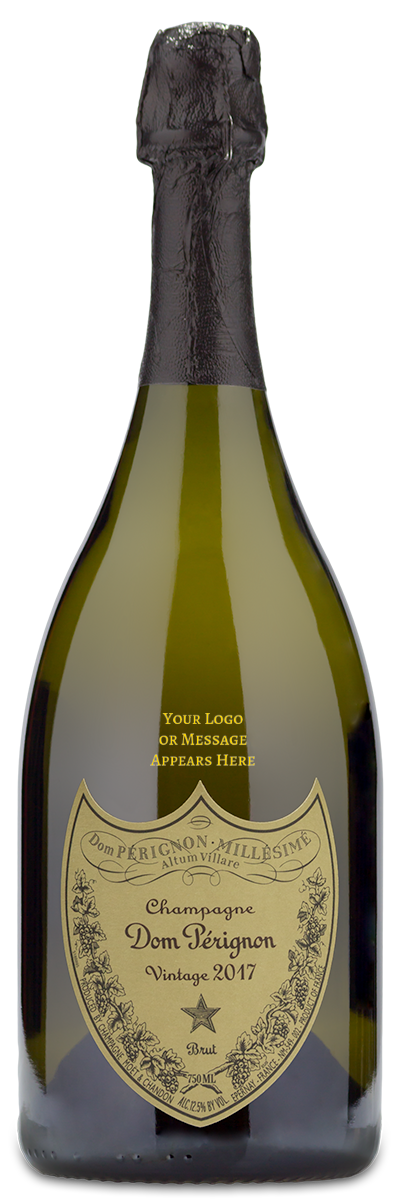 2017 Dom Perignon Brut Champagne by Moet-Hennessy—custom logo space above label; classic vintage style.