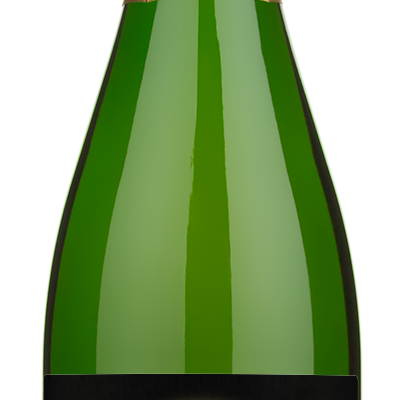 A Henriot Champagne Brut Souverain bottle with a black label showing the words Your Design Here.
