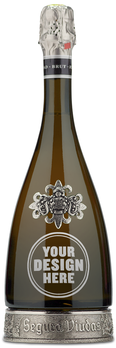 Seguraviudas Segura Viudas Heredad Brut Reserva Sparkling with silver accents and space for your custom wine label.