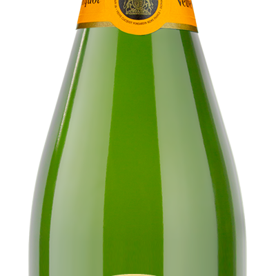 Veuve Clicquot Brut Champagne with an example gold engraving that says "Your Design Here."
