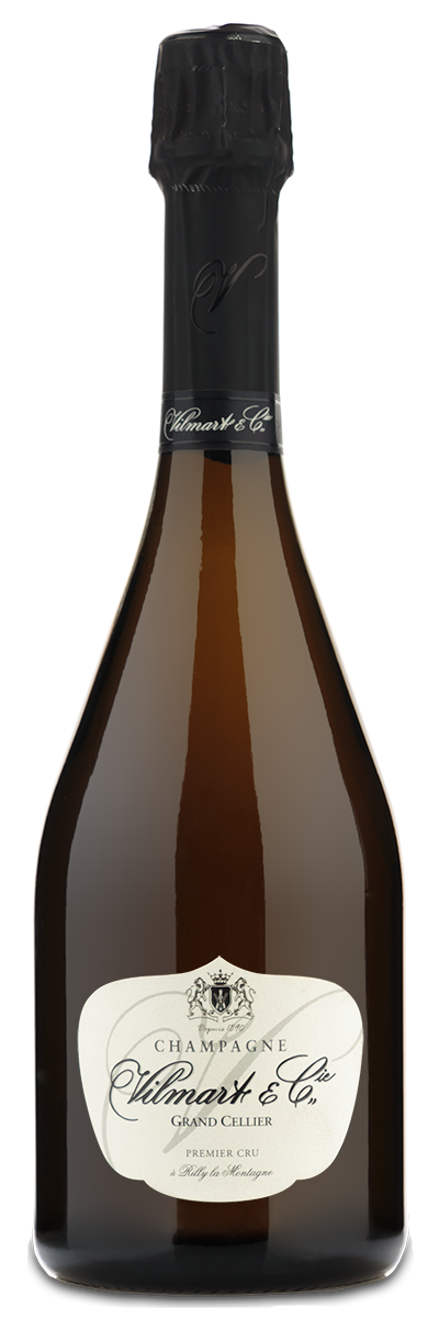 Vilmart Grand Cellier Brut Champagne bottle with a white label and foil-covered cork.