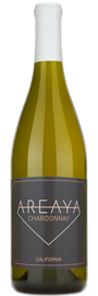A bottle of Areaya California Chardonnay with a dark label and white cap.