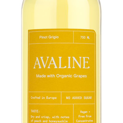 A bottle of Avaline Pinot Grigio showing the winery front label.