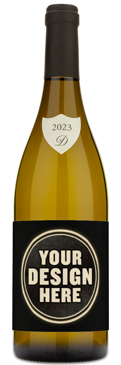 A wine bottle with a blank label reading YOUR DESIGN HERE, ideal for 2023 Domaine Delaporte Silex Sancerre.