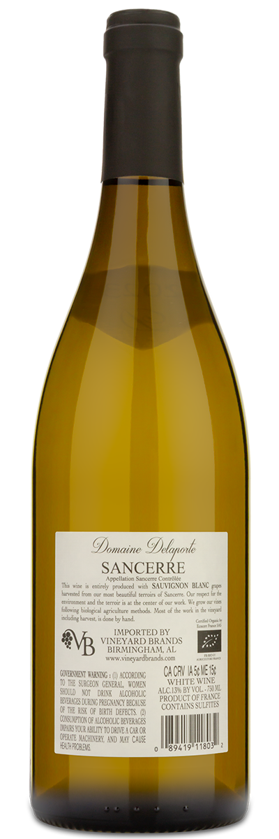 A bottle of 2023 Domaine Delaporte Silex Sancerre wine stands against a plain background.