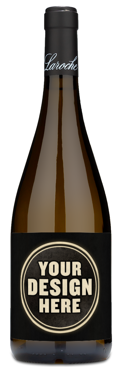 A Domaine Laroche Saint Martin Chablis wine bottle with a plain blank label, standing upright against a simple background.