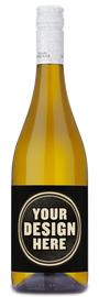 A bottle of Pazo das Bruxas Albarino wine featuring a black custom label.