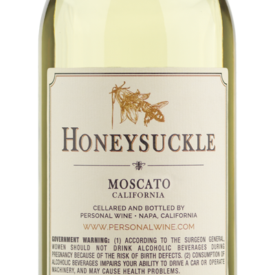 A bottle of Willie & Buddys Honeysuckle Moscato sweet wine with a gold cap and pale yellow liquid.