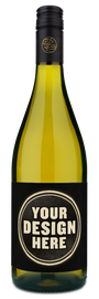 A bottle of Laroche La Chevaliere Sauvignon Blanc with a black label that says Your Design Here in bold white letters.