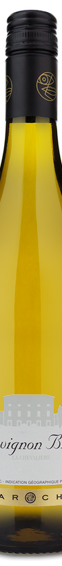 A 2023 Laroche La Chevaliere Sauvignon Blanc wine bottle with a black cap and white-silver label.