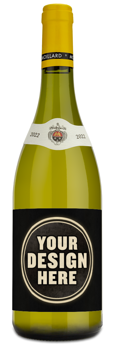 Moillard Le Duche Chardonnay with a custom label example.