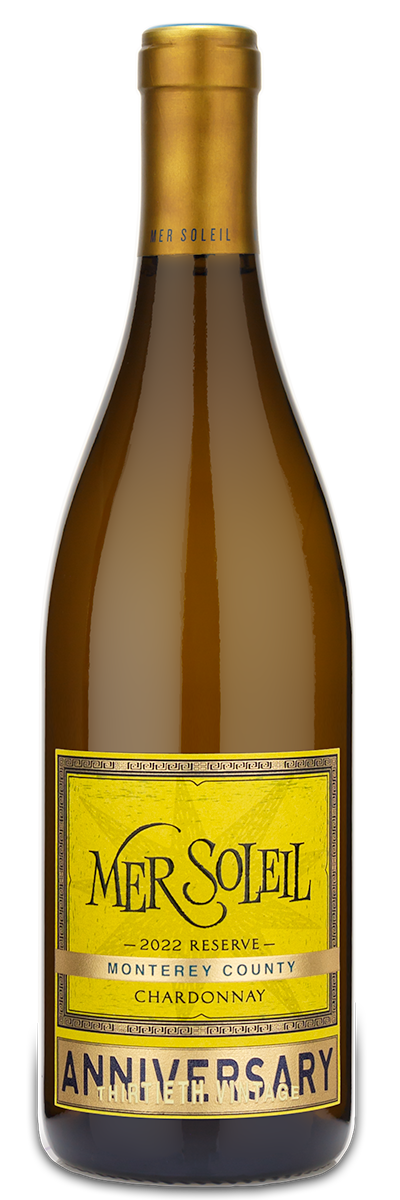 MerSoleil Chardonnay 2022 wine bottle with yellow and gold label from Monterey County.