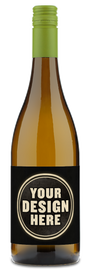 A Pine Ridge White Blend wine bottle with a green cap and a black label that reads Your Design Here.