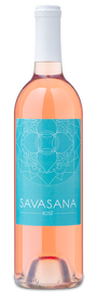 Bottle of Savasana California Rosé with a turquoise label on the front.