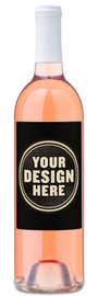 A clear bottle labeled Savasana California Rosé from personalwine, filled with light pink wine.