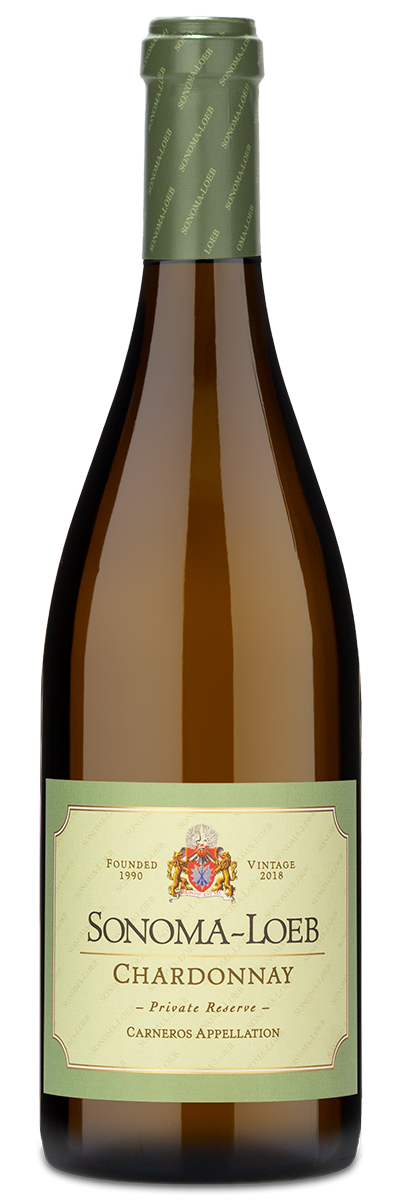 Sonoma-Loeb Private Reserve Chardonnay wine bottle with a green label and gold foil on the neck.