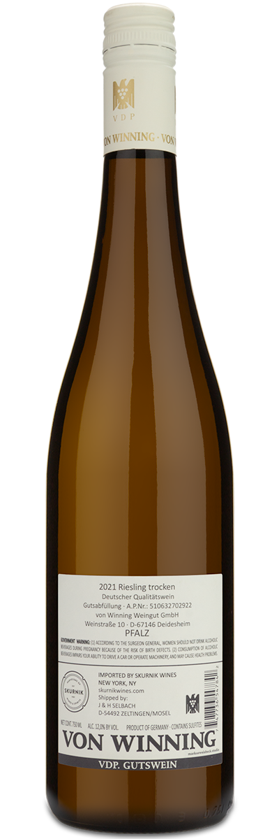 Von Winning Diedsheim Riesling - Winery Back Label